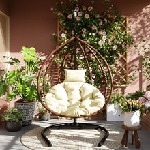 Load image into Gallery viewer, U_STYLE Indoor Outdoor Hanging Hammock Chair with Stand, Foldable Rattan Egg Swing Chair with Iron Frame and Plush Cushion &amp; Removable Headrest,Suitable for Porch Garden,Balcony,Indoor