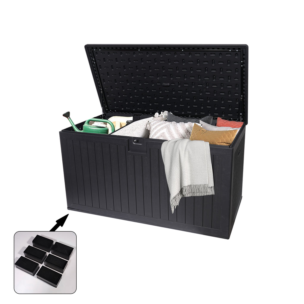230 Gallon Resin Outdoor Deck Box Waterproof, Extra Large Patio Storage Box with Lockable Storage Containers for Patio Furniture Cushions, Pool Accessories, Garden Tools