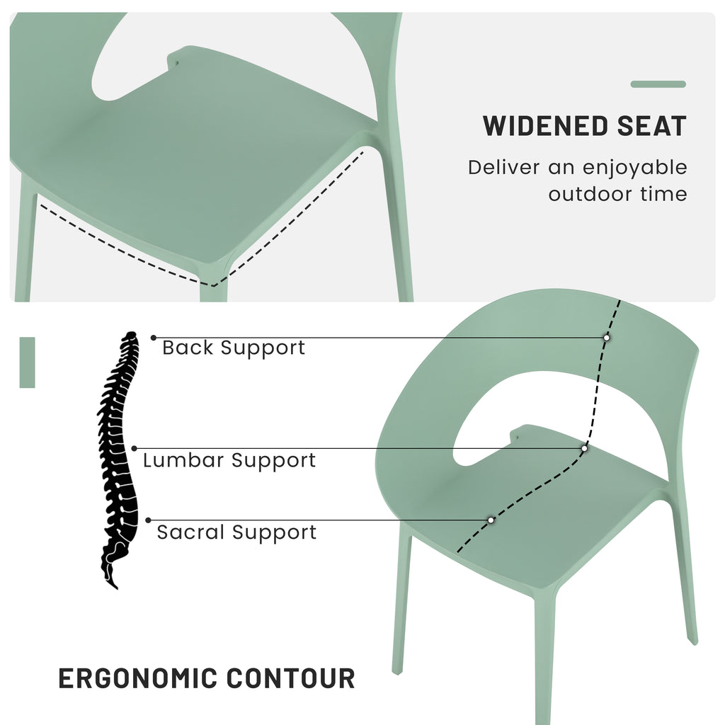 Summer - Haze Green Polypropylene Single-Side Chair - One-Piece Design for Indoor & Outdoor Use,suitable for living rooms, dining rooms, gardens, terraces and other scenarios  (Set of 4)