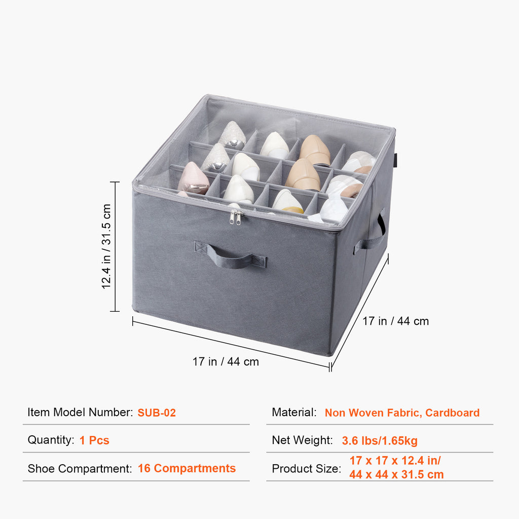 Under Bed Shoe Storage Organizer, 1 Pack, 16 Compartments, Underbed Shoe Box Storage Containers Adjustable Dividers, Sandal Organizer Storage with Clear Window, Breathable, Reinforced Handles