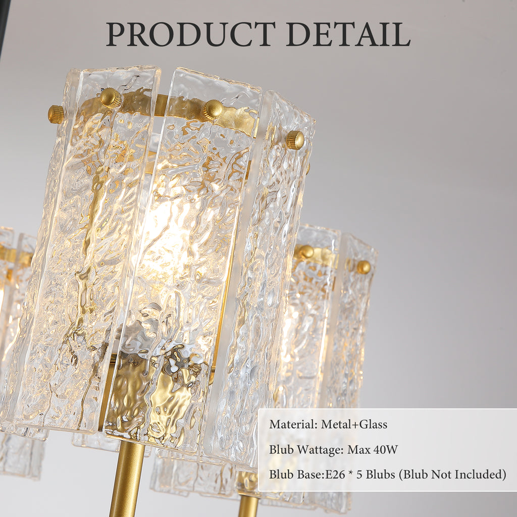 Modern 5-Light Black and Gold Chandelier, Textured Glass Pendant Light with Electroplated Gold Finish for Living Room Dining Room Not Including the Bulb