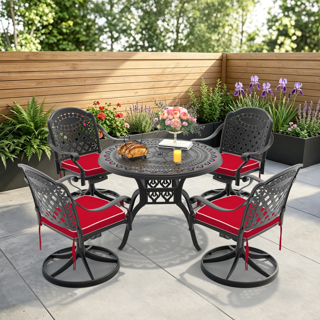 Ø39.37-inch Cast Aluminum Patio Dining Table With Black Frame and Umbrella Hole (same sku: W171084477)