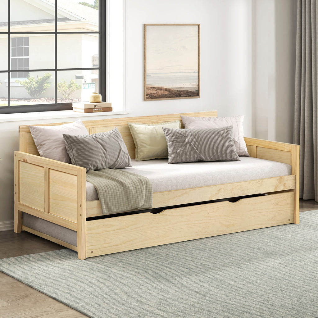 Natural Pine Finish 2pcs Storage Boxes with Caster Wheels Transitional Bedroom Furniture Under-Bed Toy Boxes