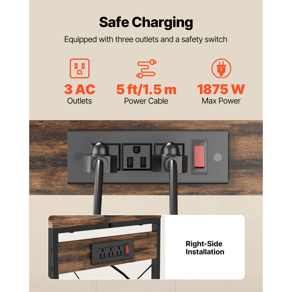 Kitchen Bakers Rack, 5 ft Power Cable Bakers Rack with Power Outlet, Kitchen Stand with X-Shaped Support Bar, 10 S-Shaped Hooks, Coffee Bar Stand for Dishes, Spice Bottles, Built-In Power Strip