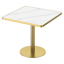 Load image into Gallery viewer, 31.5" Round Modern Tulip Dining Table, Sintered Stone Tabletop with Luxury Faux Marble Print, Stainless Steel Bracket Base, Scratch &amp; Wear Resistant, Waterproof Surface, Ideal for Indoor &amp; Outdoor Use