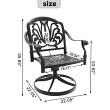 Load image into Gallery viewer, Cast Aluminum Patio Swivel Chair 2PCS With Black Frame and Brown Cushions