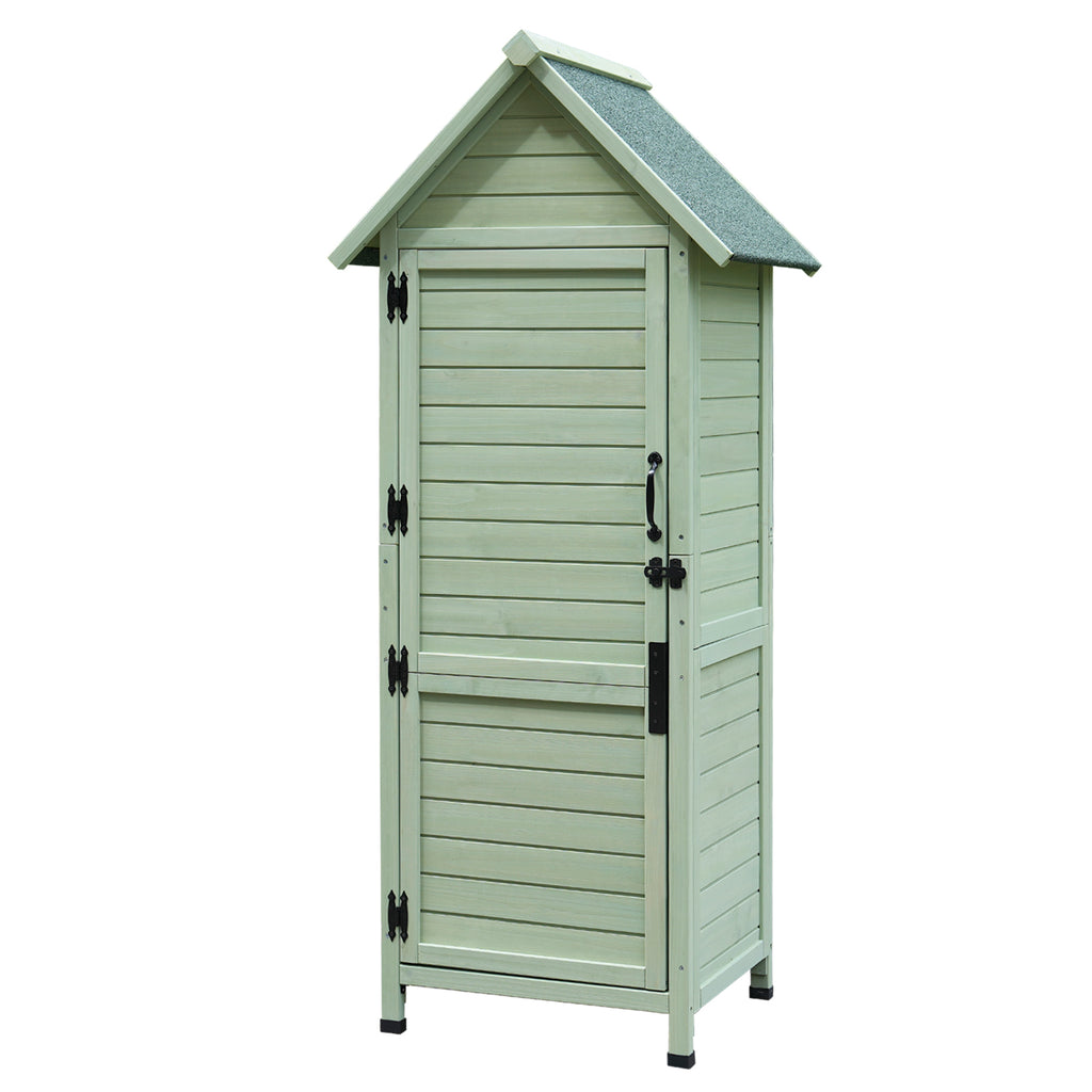 Outdoor Wooden Storage Shed, Tall Narrow Garden Tool Cabinet with Lockable Door & 2 Shelves, Waterproof Asphalt Roof, Vertical Tool Organizer for Patio, Backyard, Lawn