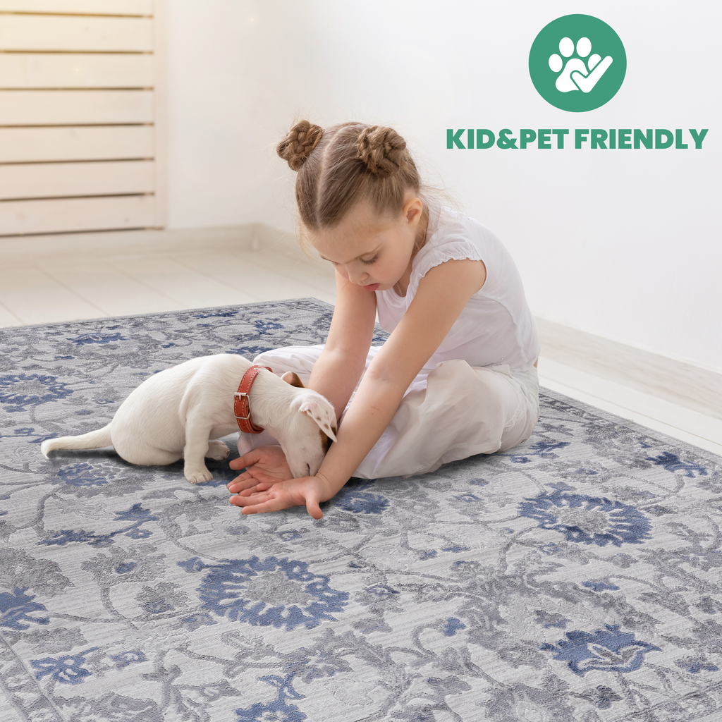 MARFI Collection 2.2X8. Blue / Silver / Oriental Runner Rug Modern, Contemporary, Non-Shedding & Easy to Clean, Ideal for Living Room, Bedroom, Dining Space, 96*26 inch