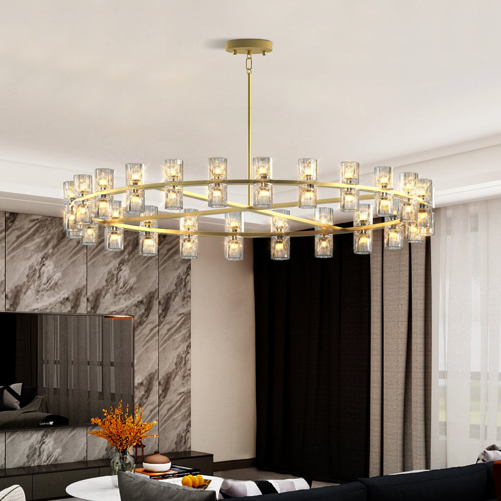 (L005030-D48-P48B/W1340P310779)48 Inches Luxury Chandeliers Crystal Living Room Decorative Lights Simple Modern Dining Room LED Lighting,for Home Decor (Bulbs Included) Black