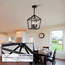 Load image into Gallery viewer, Farmhouse Lantern Chandelier 3-Light, Industrial Black Ceiling Light Fixture with Rustic Open Cage and Adjustable Hanging Height, E12 Base for Kitchen Island, Dining Room, Entryway, Foyer