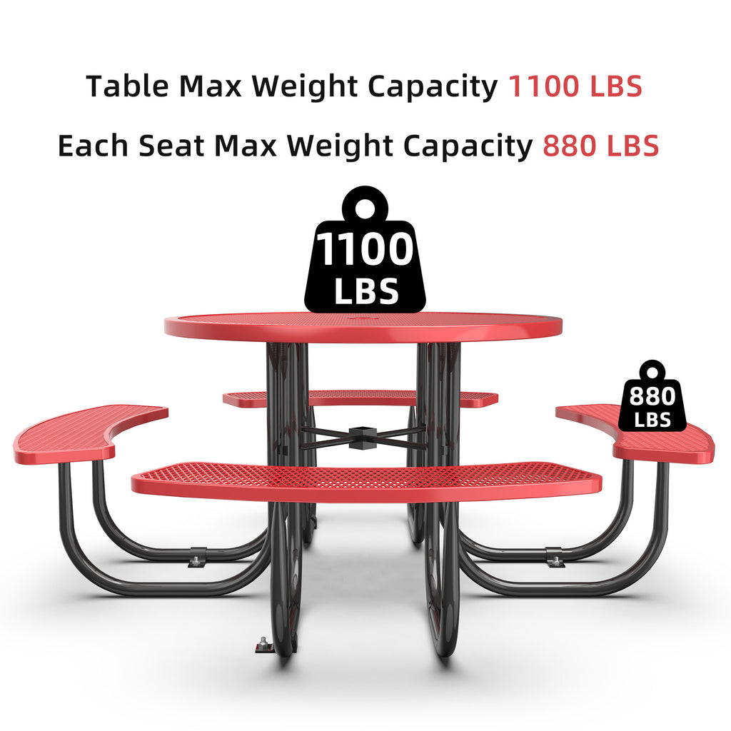 Red Round Table & Chair Set with Umbrella Hole