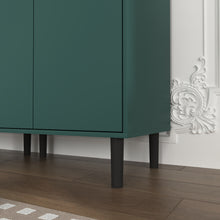 Load image into Gallery viewer, Tempered Glass Door Tall Storage Bookcase with adjustable board, 4 doors MDF painting finished cabinet, Green, Living room Bedroom storage