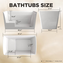 Load image into Gallery viewer, 47" Acrylic Freestanding Bathtub with seat: Spacious rectangle Shape, Gloss White Finish,Invisible Overflow &amp; Chrome Pop-Up Drain Cupc Certificate