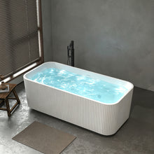 Load image into Gallery viewer, 67" Rectangle Linear Acrylic Massage Whirlpool Bathtub Freestanding Bathtub Stand Alone Soaker Tub, Glossy White Acrylic, POP-UP Chrome Drain, cUPC Certified
