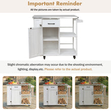 Load image into Gallery viewer, Outdoor Kitchen Island Fir Wood Prep Station Lockable Kitchen Cart with Stainless Top, Ample Storage Space, Towel and Spice Racks for Patio and Outdoor, White