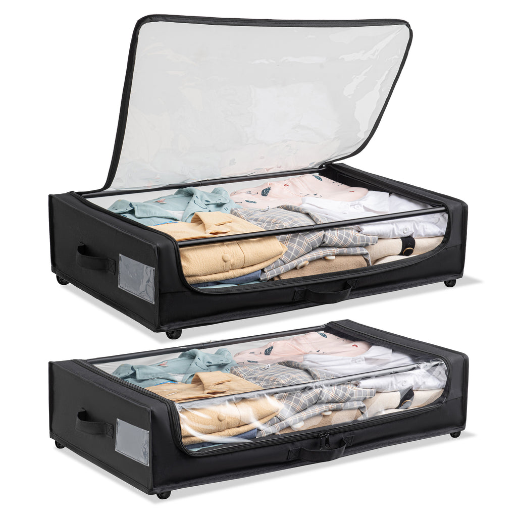 Set of 2 Under-Bed Rolling Storage Container with Transparent Cover, Versatile Space-Saving Design, and Smooth-Glide Multi-Directional Wheels – Ideal for Organizing Clothes, Shoes, and More
