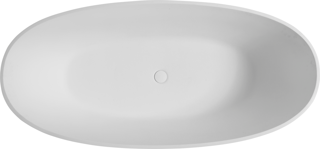 65" Freestanding Solid Surface Bathtub, Luxury Handcrafted Stone Resin Freestanding Soaking Bathtub with Overflow and Pop-up Drain, Matte White 24S06-65MW