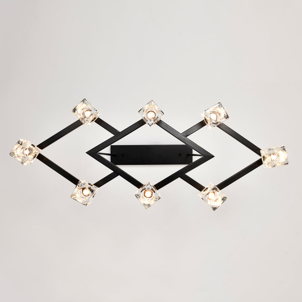 Matte Black Crystal  Chandelier for Dining Room, 8-Light Kitchen Chandelier Light Fixture Modern Metal Industrial  Chandeliers for Farmhouse Entryway Living Room (8*G9 Bulbs Included)