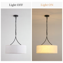 Load image into Gallery viewer, Modern 3-Light Fabric Pendant Light, Black Adjustable Drum Chandelier, Matte Black Fabric Shade Ceiling Light Fixture for Dining Room Living Room Bedroom