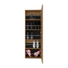 Load image into Gallery viewer, Leto Wall Mounted Shoe Rack With Mirror, Single Door, Capacity For Ten Shoes Natural Oak