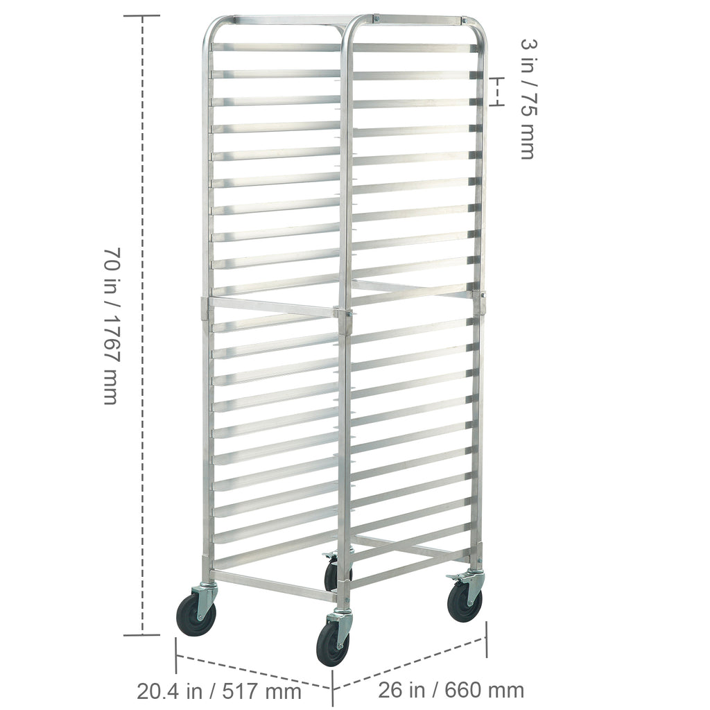 Bun Pan Rack, 20-Tier Commercial Bakery Racks with Brake Wheels, Aluminum Racking Trolley Storage for Half & Full Sheet, Speed Rack For Kitchen Home, Bread Baking Equipment, 26"L x 20.4"W x 70"H