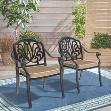 Load image into Gallery viewer, Cast Aluminum Patio Dining Chair 2PCS With Black Frame and Blue Cushions (same sku: W171091759)