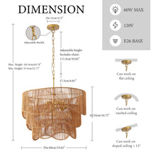 Load image into Gallery viewer, Handwoven Paper Rattan Boho Chandelier with 7-Light E26 Base, 60cm Adjustable Height Wave Pendant Light for Living Room, Sloped Ceiling Compatible, Sturdy Metal Hardware, Warm Glow for Dining Room