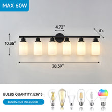 Load image into Gallery viewer, 6-Light Matte Black Wall Lamps with White Glass Shades (No Bulbs) Sconce Lighting for Bedroom Living Room