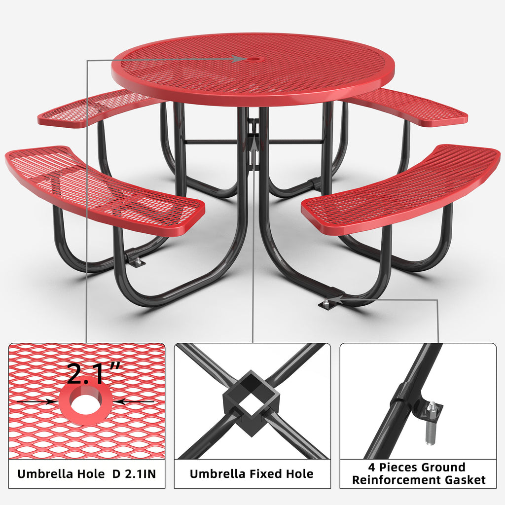 Red Round Table & Chair Set with Umbrella Hole