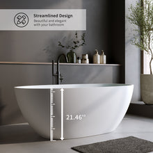 Load image into Gallery viewer, 70.8″Solid Surface Matte Tub, Solid Surface Soaking Tub, Stone Resin Freestanding Bathtub, Thick Edge Stand Alone Tubs with Overflow, Pop-up Drain, Matte White (Oval)