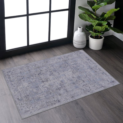 MAVAL Blue Washable Rug 2' x 3' Doormat Rug (Blue+Cream, 2' x 3') Modern, Contemporary, Non-Shedding & Easy to Clean, Ideal for Living Room, Bedroom, Dining Space, 36*24 inch
