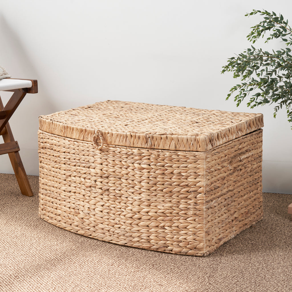 Ludmilla Rectangular Curve Water Hyacinth Woven Wicker Trunk with Handles - 26" x 19" x 14" - Natural Brown - For Clothes, Toys, Magazines and Book Storage