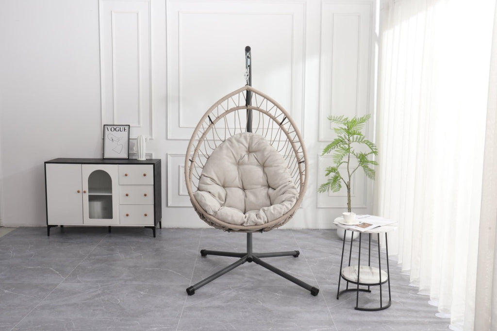 Double Hanging Egg Chair wth Stand, Patio Hammock Swing Chair with Cushion Loveseat for Bedroom, Balcony, Garden, Indoor, Outdoor,(Grey)