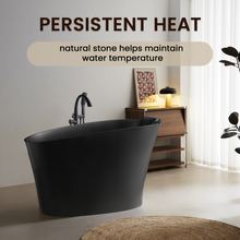 Load image into Gallery viewer, 51" Solid Surface Oval Freestanding Black Bathtub with Overflow and Drain Assembly, with Integral Seat and headrest, LTL