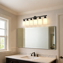 Load image into Gallery viewer, 6-Light Matte Black Wall Lamps with White Glass Shades (No Bulbs) Sconce Lighting for Bedroom Living Room