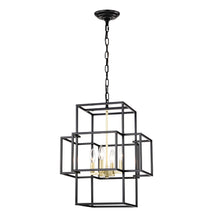 Load image into Gallery viewer, 4-Light Metal Lantern Tiered Pendant Hanging Light Fixtures, Industrial Farmhouse Adjustable Height  Chandeliers for Dining Room Hallway Foyer Entryway--Matte Black &amp; Gold (E12 Bulbs Not Included)