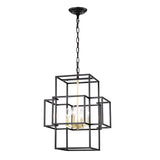 4-Light Metal Lantern Tiered Pendant Hanging Light Fixtures, Industrial Farmhouse Adjustable Height  Chandeliers for Dining Room Hallway Foyer Entryway--Matte Black & Gold (E12 Bulbs Not Included)