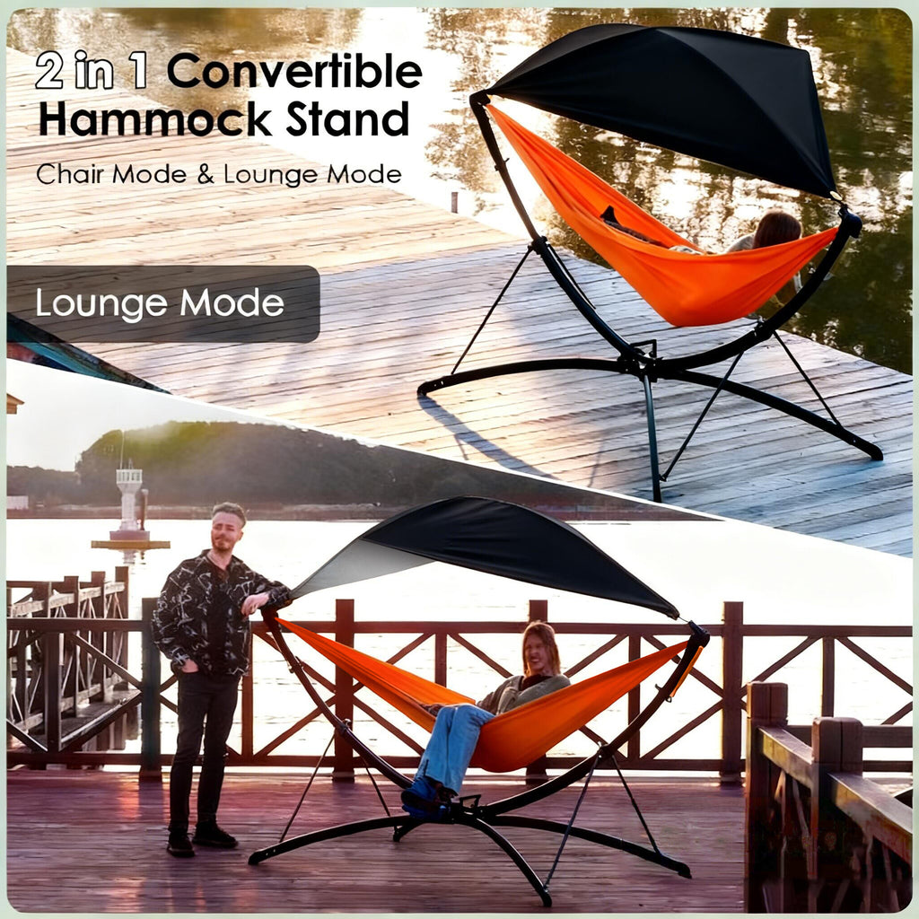 Portable Outdoor/Garden Hammock with Quick-Fold Stand, Adjustable Sunshade, and Storage Bag Adult/Child Hammock Chair Heavy-Duty Hammock Suitable for Camping, Home Gardens, Hotels, Outdoors, Beaches