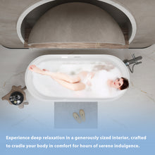 Load image into Gallery viewer, 59"Linear AcrylicFreestanding Bathtub Stand Alone Soaker Tub, Glossy White Acrylic, POP-UP Chrome Drain, cUPC Certified