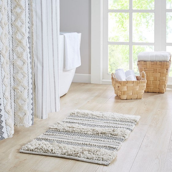 Woven Texture Stripe Bath Rug Grey 22x58"