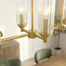 Load image into Gallery viewer, Willow Eight Lights Island With Clear Ribbed Glass Pendant Lamp - Satin Brass