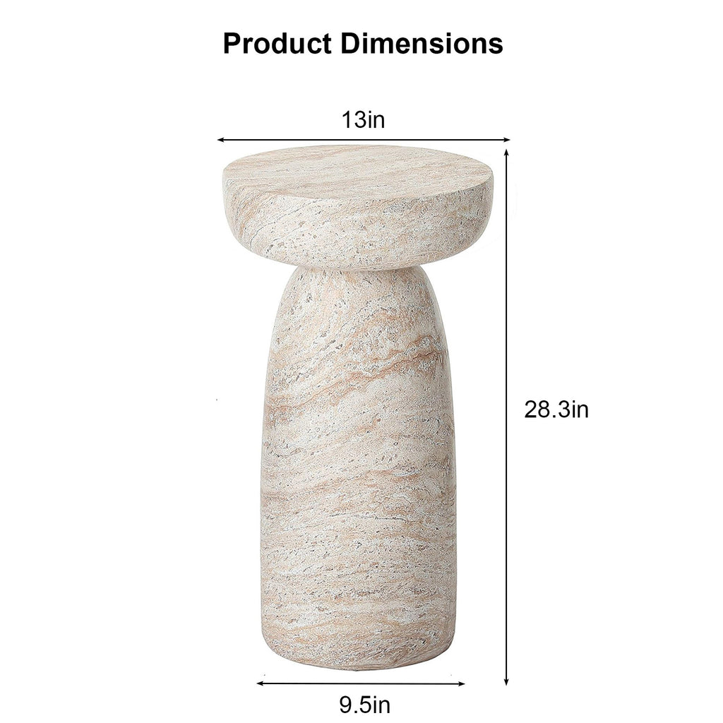 Natural Stone Grain Mushroom Shape Side Table, 13in Waterproof Freestanding Patio End Table, Decor Accent Table for Balcony Yard Hallway Sofa Side Decor