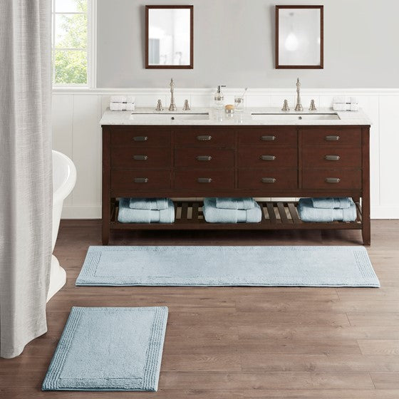 100% Cotton Tufted 3000 GSM Reversible Bath Rug Blue 24x72"