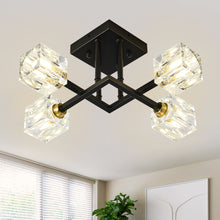 Load image into Gallery viewer, Modern Luxurious Crystal Ceiling Light, 4 Lights (BO INCLUDED Bulb) Modern Crystal Ceiling Light for Dining Room, Pendant Lamp Ceiling Lighting for Living Bedroom Hall Balcony --Matte Black