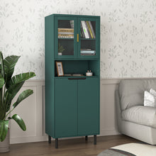 Load image into Gallery viewer, Tempered Glass Door Tall Storage Bookcase with adjustable board, 4 doors MDF painting finished cabinet, Green, Living room Bedroom storage
