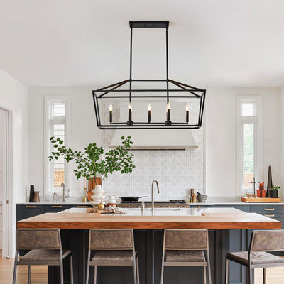 7-Light Farmhouse Kitchen Island Lighting,5 Light Industrial Linear Chandelier for Dining Room Metal Matte Black Finish Hanging Pendant Light Fixture for Bedroom Living Room Hallway Conference Room