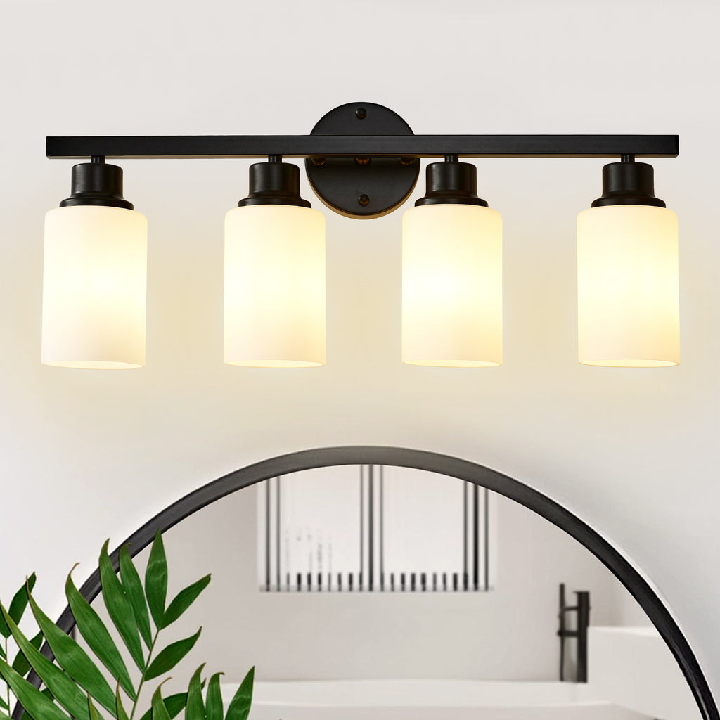 6-Light Matte Black Wall Lamps with White Glass Shades (No Bulbs) Sconce Lighting for Bedroom Living Room