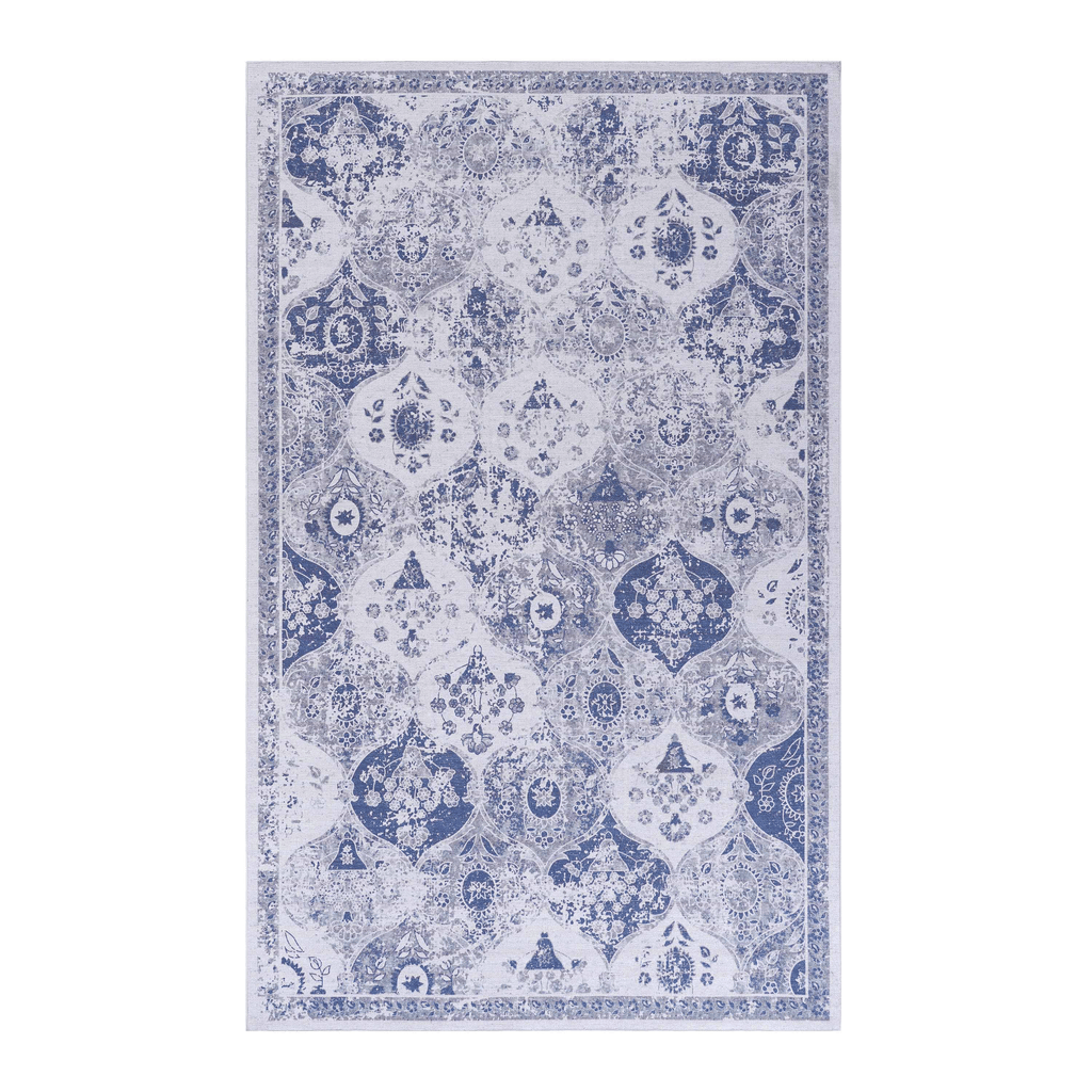 MAVAL Blue Washable Rug 2' x 3' Doormat Rug (Blue, 2' x 3') Modern, Contemporary, Non-Shedding & Easy to Clean, Ideal for Living Room, Bedroom, Dining Space, 36*24 inch