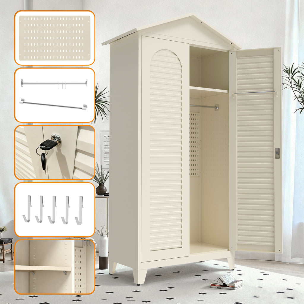 Spire79.1'' Tall Metal Tool Storage Cabinet, with Ample Storage Space for Garage,Warehouse,Garden,Office, Living Room,Bathroom,Utility Room ( Beige )