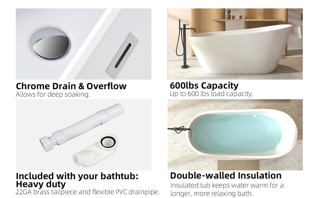 67"Special-shaped Freestanding Slipper Bathtub: Gloss White Finish, Chrome Overflow & Pop-Up Drain, cUPC Certified